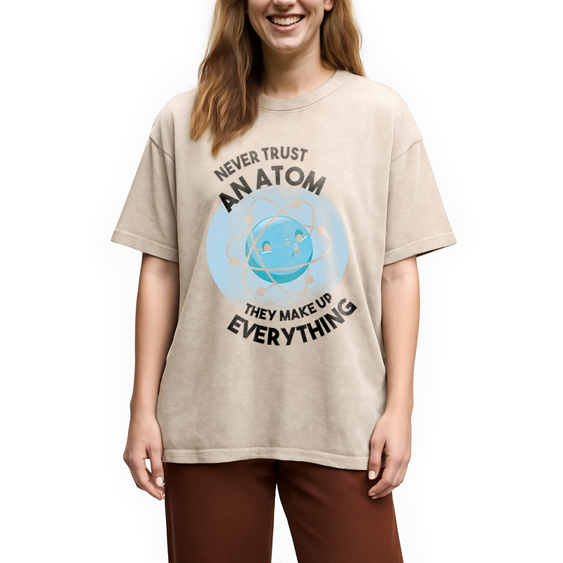 Modecanvas Funny Atom 100% Ring Spin DTG Printing Washed T-Shirt