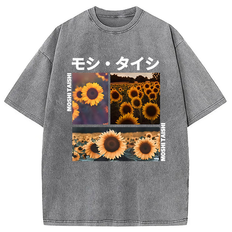 Modecanvas Sunflower Japanese Tokyo Washed T-Shirt