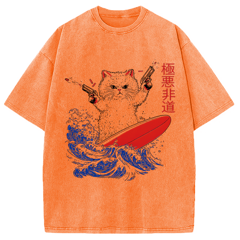 Modecanvas 90s Kitten Surf DTG Printing Washed T-Shirt-modecanvas