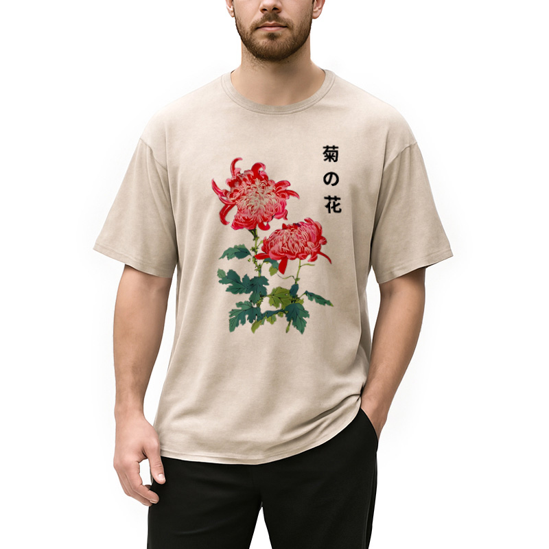Modecanvas Chrysanthemum Kiku Flower Ukiyo-e Washed T-Shirt