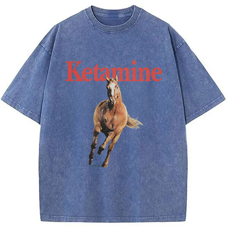 Modecanvas Ketamine Horse Run DTG Printing Washed T-Shirt