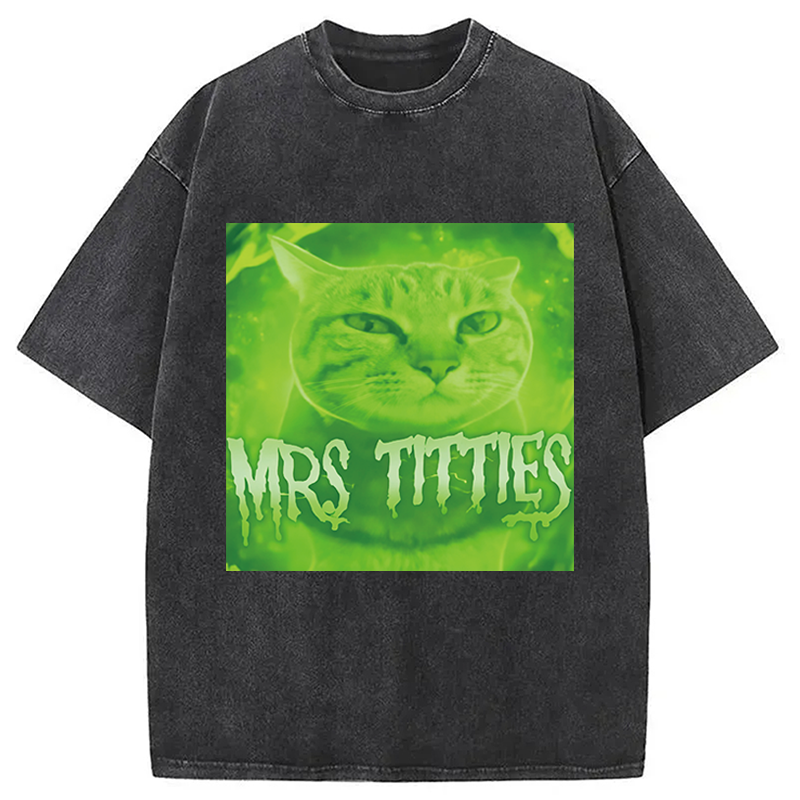 Modecanvas Mrs Titties Cat Meme DTG Printing Washed T-Shirt