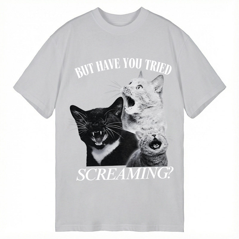 Modecanvas Funny Screaming Cat DTG Printing Classic T-Shirt-modecanvas