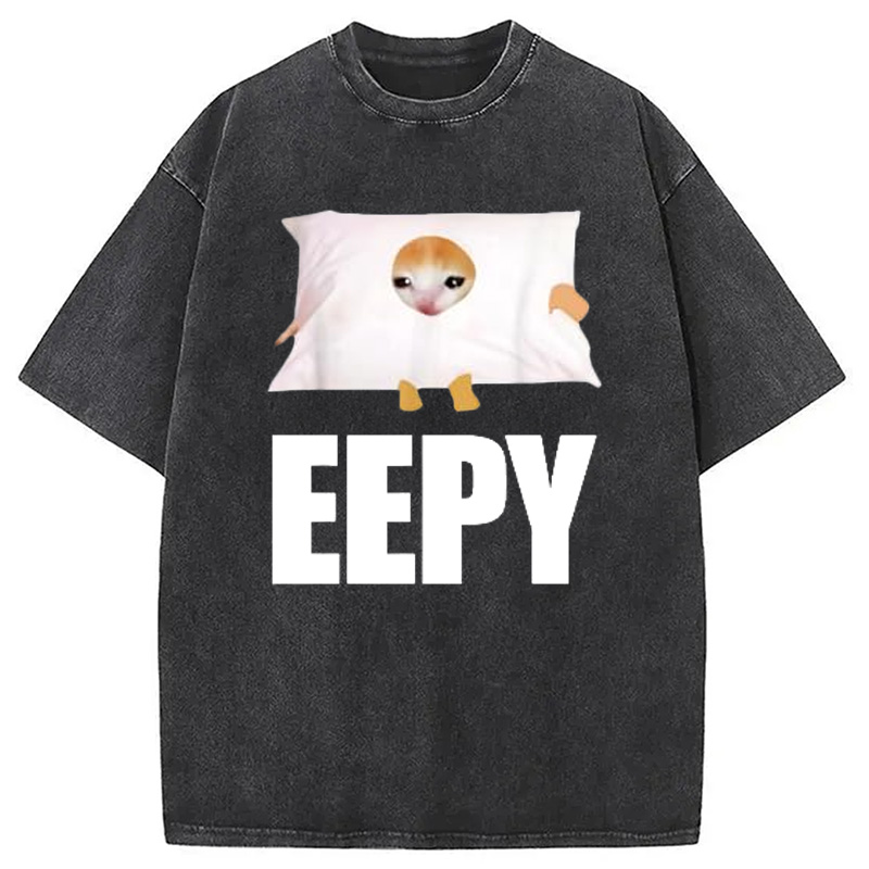 Modecanvas Eepy Cat Saying Washed T-Shirt