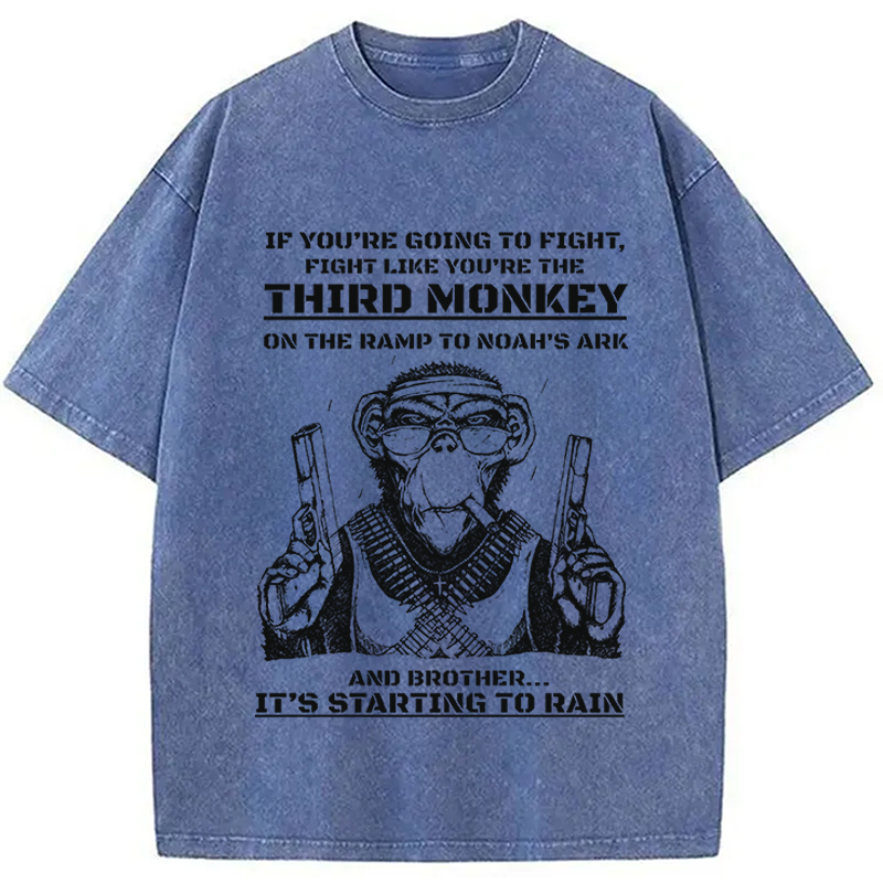 Modecanvas Funny Monkey Meme DTG Printing Washed T-Shirt