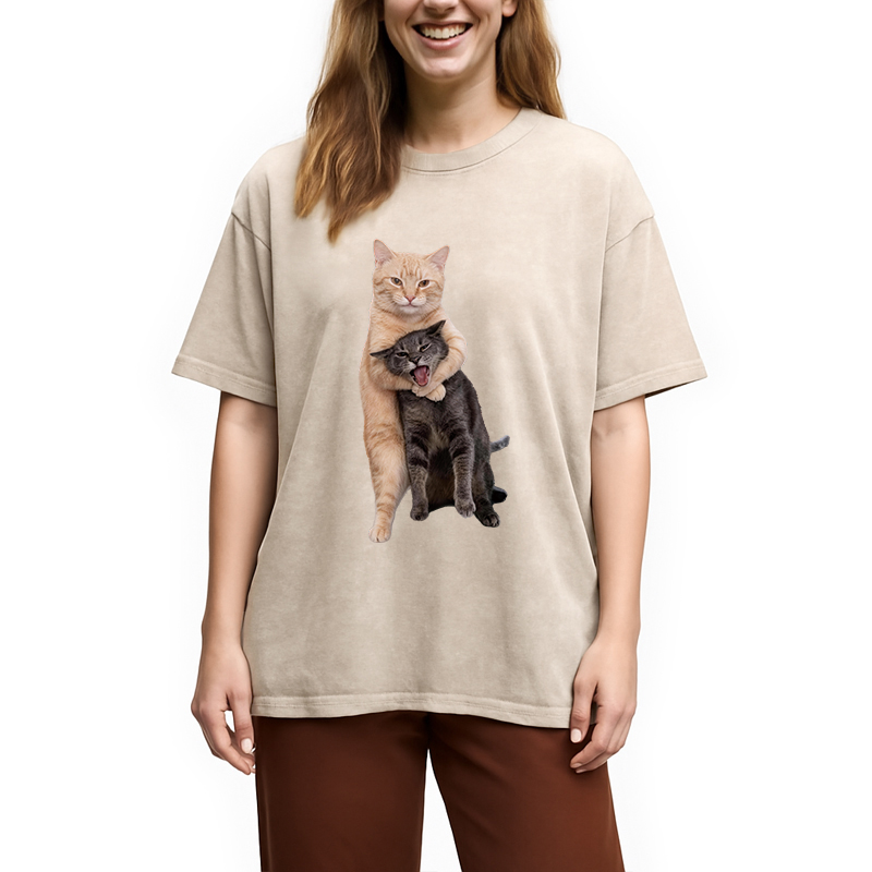Modecanvas Fighting Cat DTG Printing Washed T-Shirt