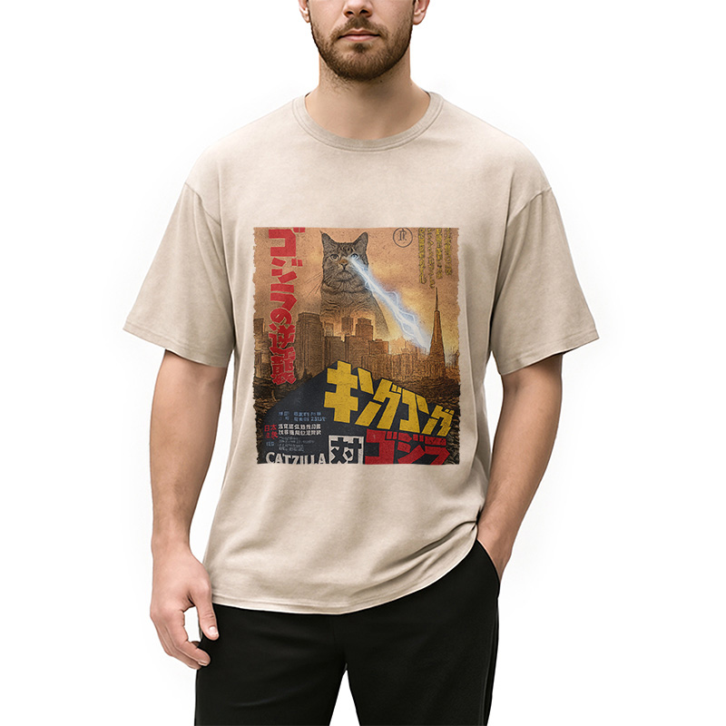 Modecanvas Catzilla Movie Poster Washed T-Shirt
