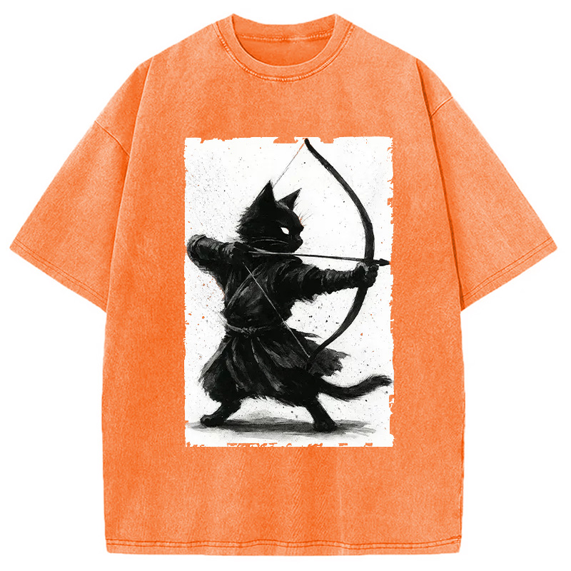Modecanvas Retro Cat Archery Washed T-Shirt