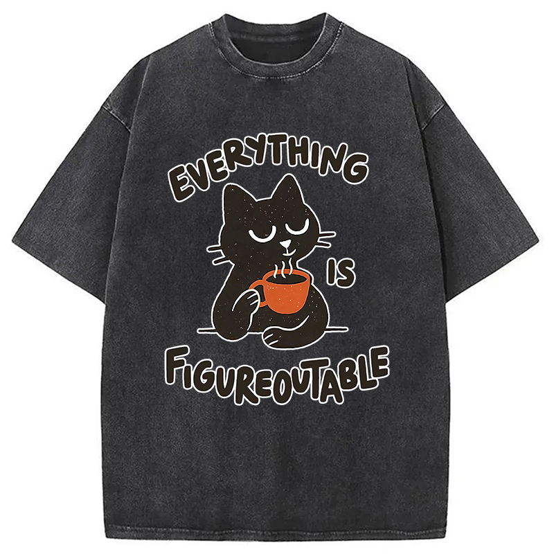Modecanvas Cat Tasting Coffee Washed T-Shirt