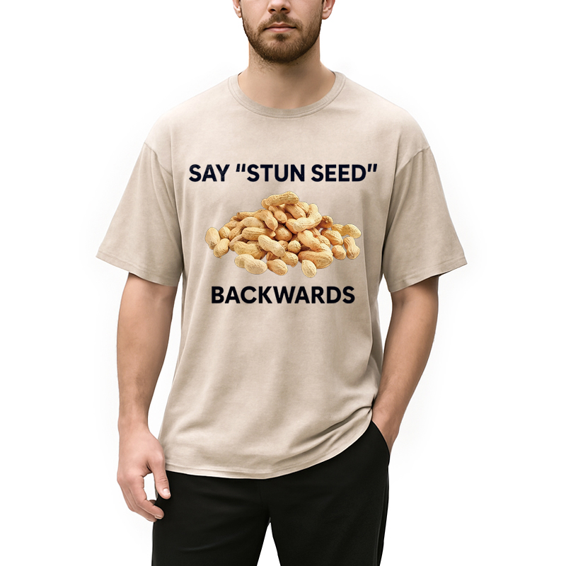 Modecanvas Say Stun Seed Backwards DTG Printing Washed T-Shirt