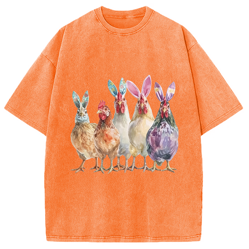 Modecanvas Funny Chicken Easter DTG Printing Washed T-Shirt