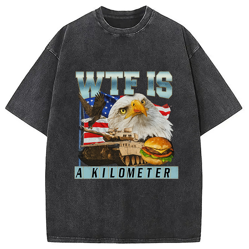Modecanvas WTF Is A Kilometer Meme Washed T-Shirt-modecanvas