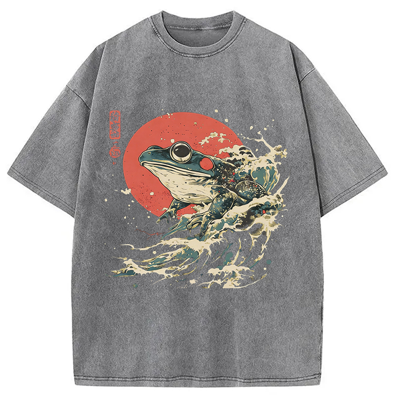 Modecanvas Matsumoto Hoji Frog DTG Printing Washed T-Shirt-modecanvas