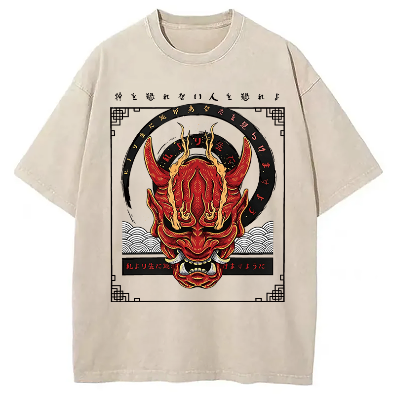 Modecanvas Oni Mask Japanese DTG Printing Washed T-Shirt