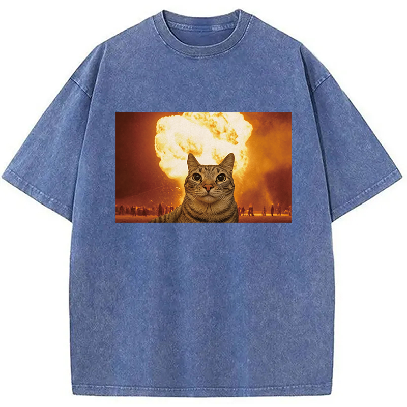 Modecanvas Cat Explosion Brain Rot DTG Printing Washed T-Shirt