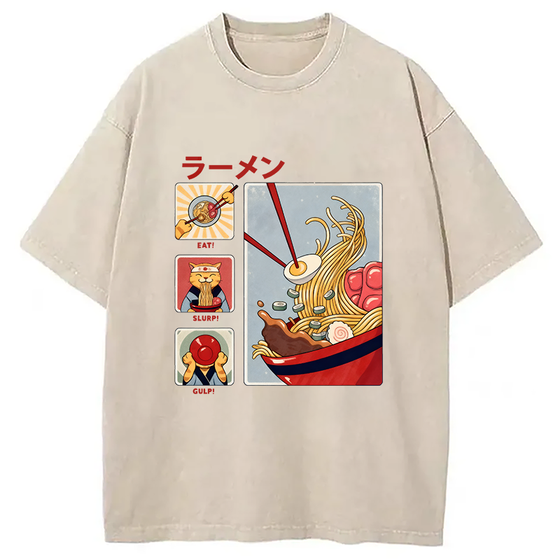 Modecanvas Making Ramen Steps To Cats Washed T-Shirt