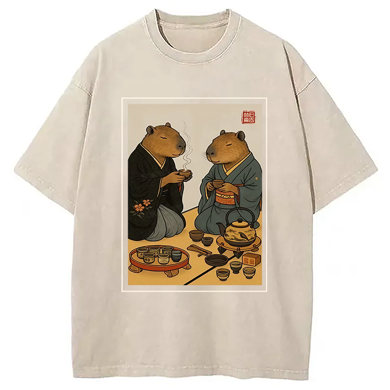Modecanvas Capybara Tea Ceremony Washed T-Shirt