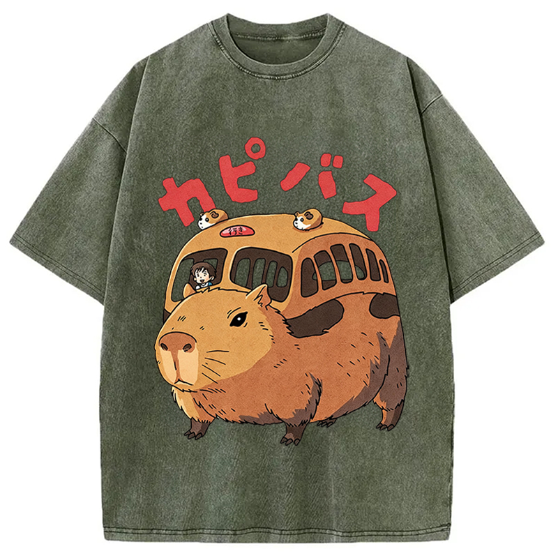 Modecanvas CapyBus Funny DTG Printing Washed T-Shirt