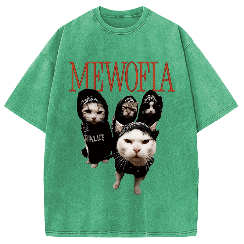 Modecanvas Mewofia Cat meme DTG Printing Washed T-Shirt