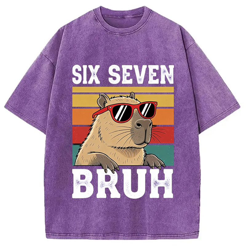 Modecanvas Funny Six Seven Capybara DTG Printing Washed T-Shirt