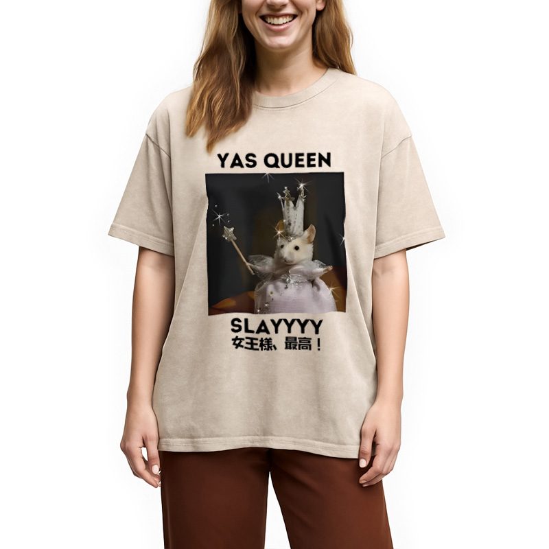 Modecanvas Yasss Queen Slay Meme Washed T-Shirt