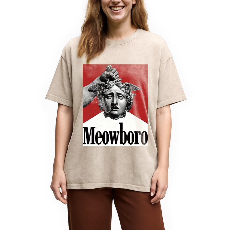 Modecanvas Funny Meowboro Cigarettes Meme Vintage Washed T-Shirt