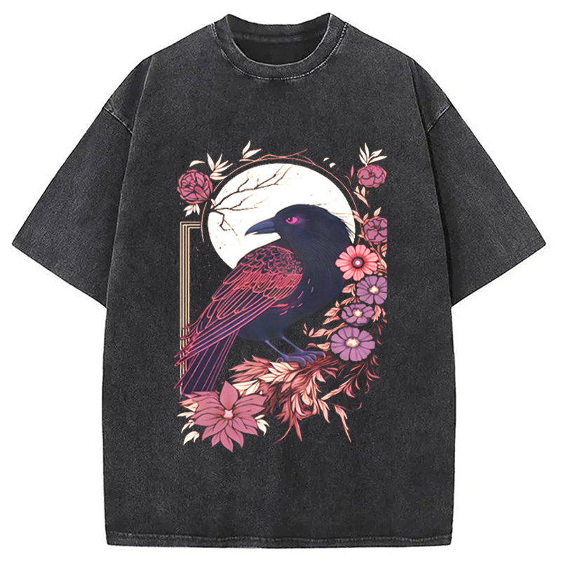 Modecanvas Goth Raven Moon Washed T-Shirt