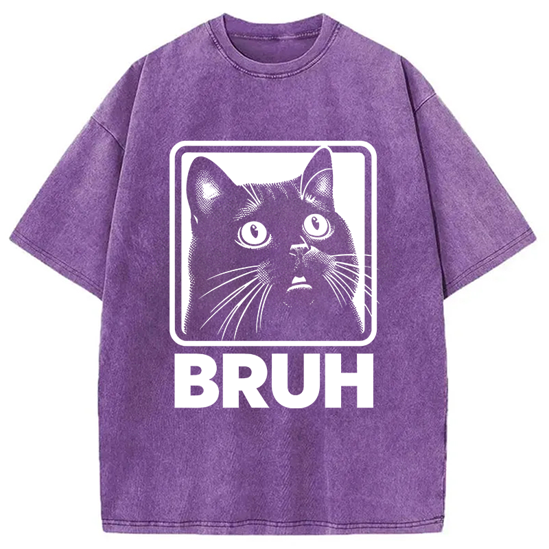 Modecanvas BRUH Cat Washed T-Shirt-modecanvas