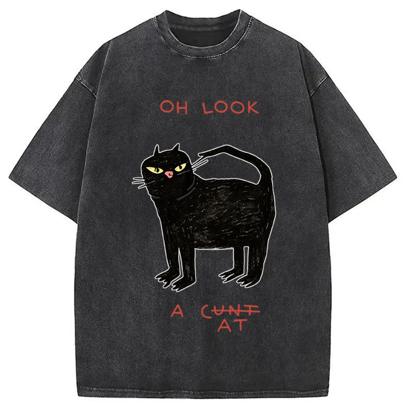 Modecanvas Oh Look Cat DTG Printing Washed T-Shirt