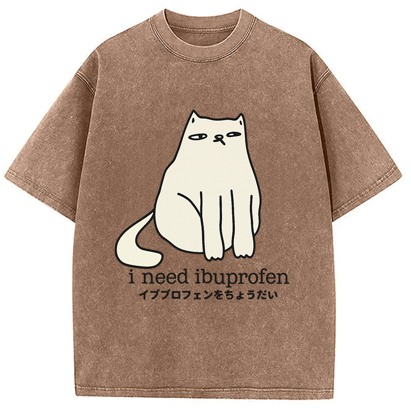 Modecanvas Funny Sad Cat Washed T-Shirt