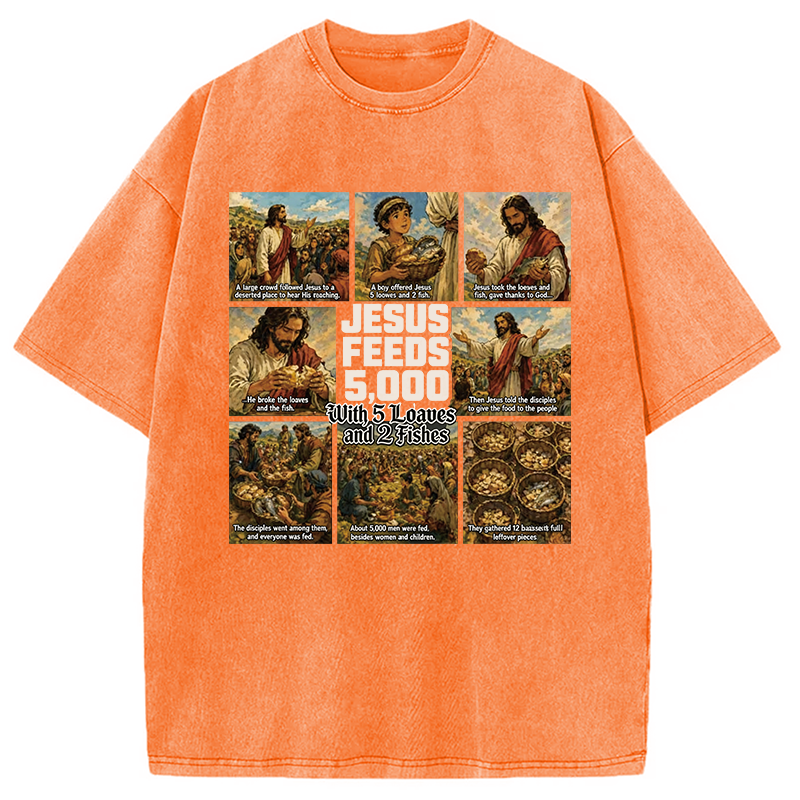 Modecanvas Jesus Feeds 5000 DTG Printing Washed T-Shirt