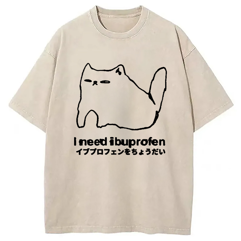 Modecanvas I Need Ibuprofen Cat Washed T-Shirt-modecanvas