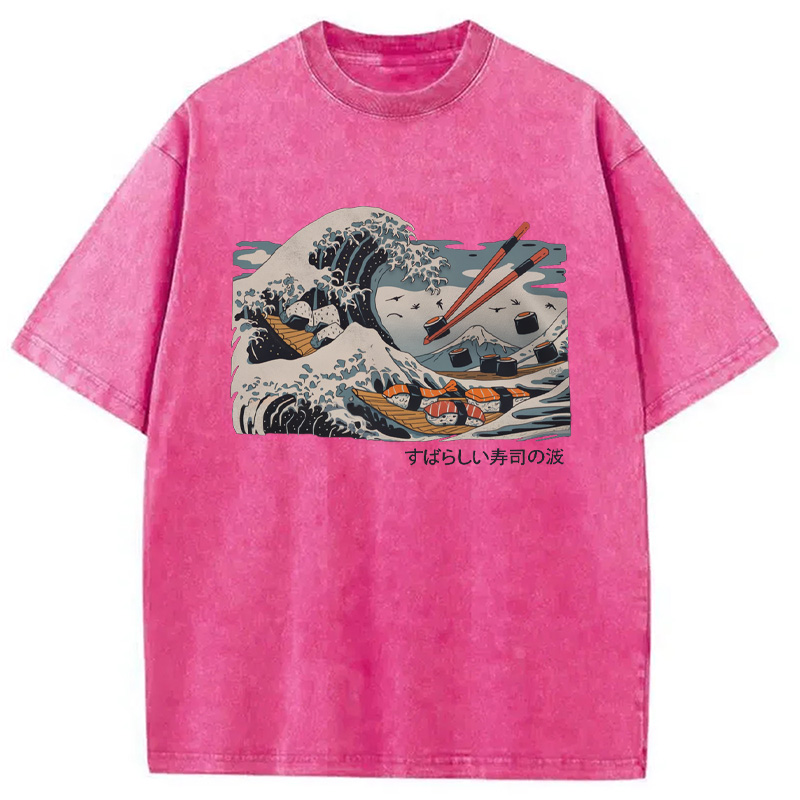 Modecanvas The Great Sushi Wave Washed T-Shirt