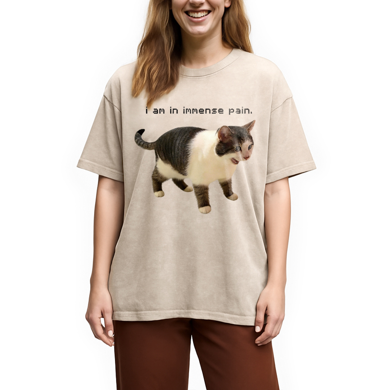 Modecanvas Screaming Cat Immense Pain DTG Printing Washed T-Shirt