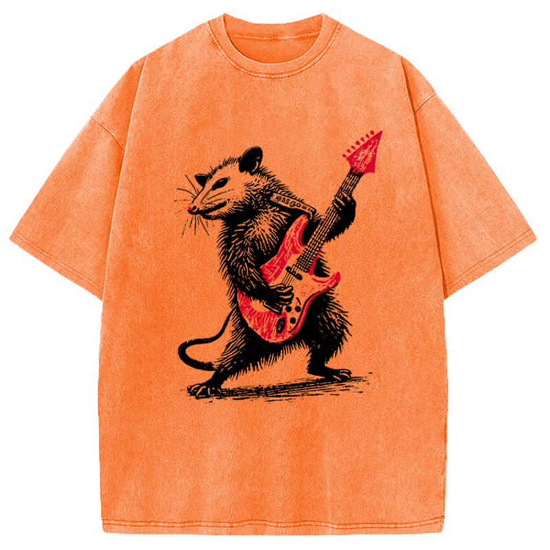 Modecanvas Funny Rocker Possum Guitar Vintage Washed T-Shirt