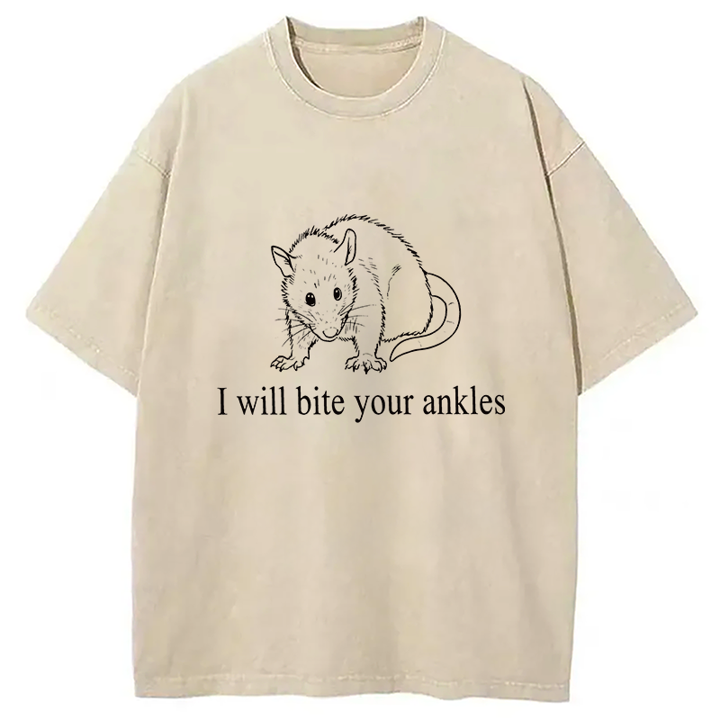 Modecanvas I Will Bite Your Ankles Funny Possum DTG Printing Washed T-Shirt