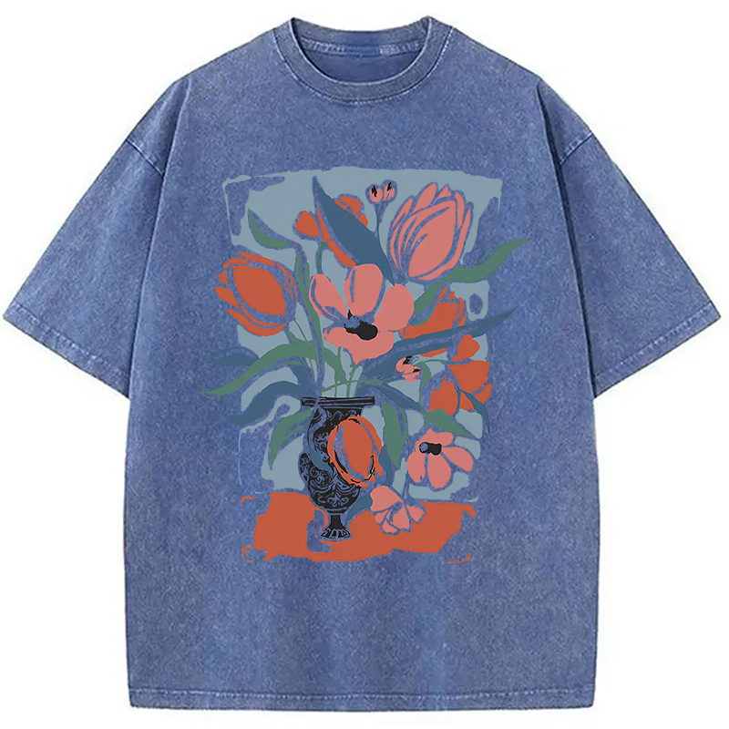 Modecanvas Spring Flower DTG Printing Washed T-Shirt