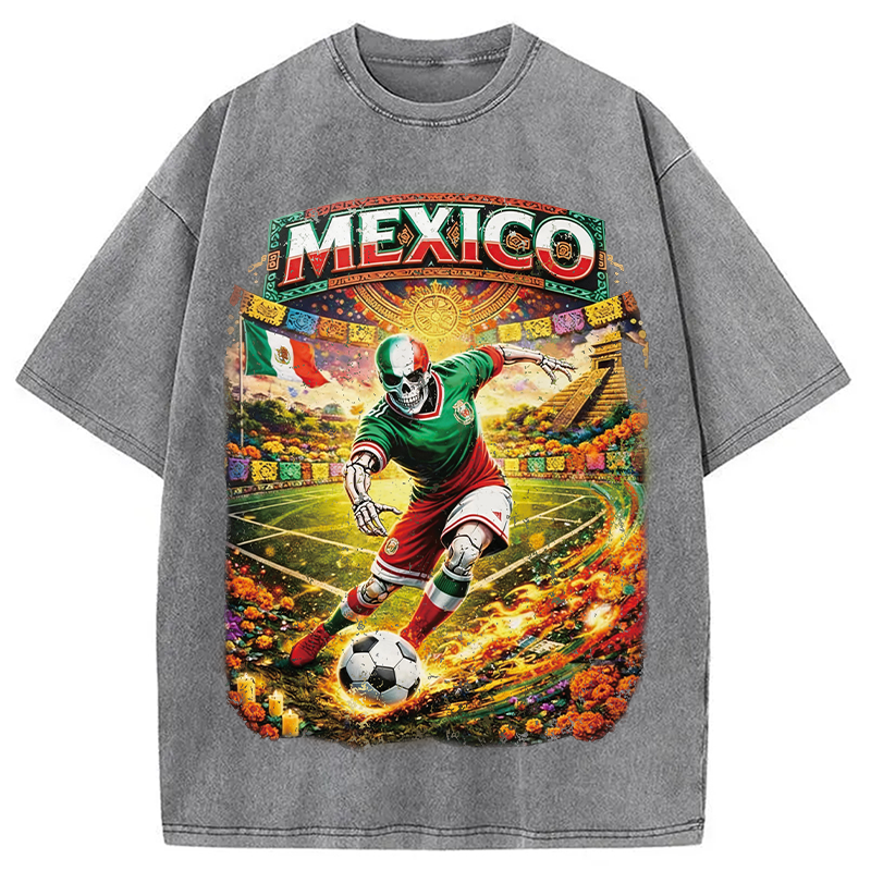 Modecanvas Mexico Skull Soccer DTG Printing Washed T-Shirt