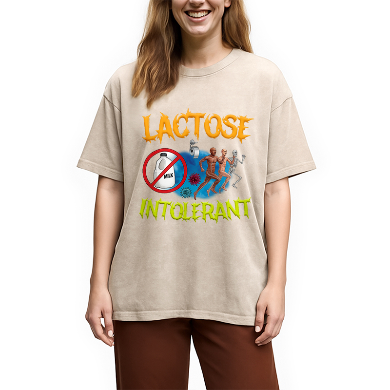 Modecanvas Lactose Intolerant Ironic Sarcastic Funny Washed T-Shirt