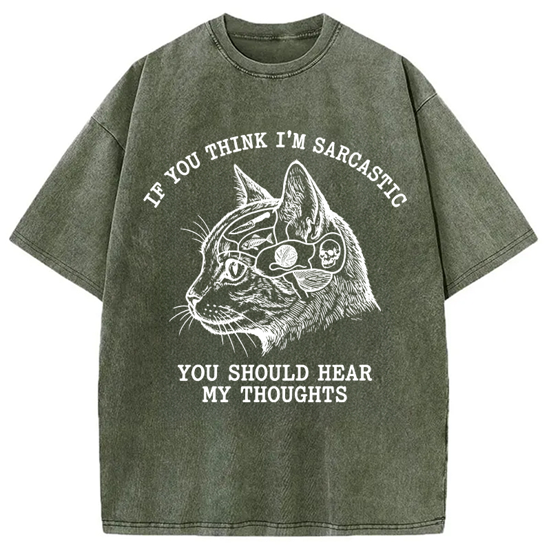 Modecanvas Sarcastic Thoughts Funny Cat DTG Printing Washed T-Shirt