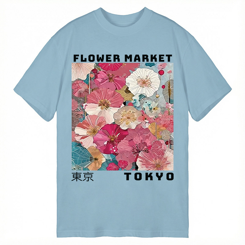 Modecanvas Market Colorful Floral Art DTG Printing Classic T-Shirt-modecanvas