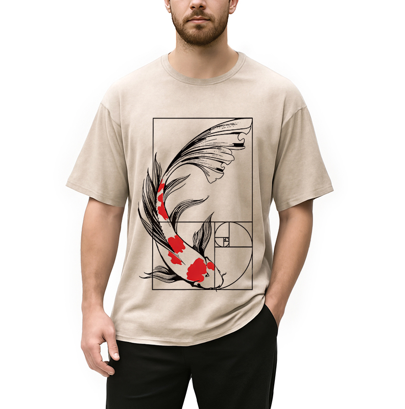 Modecanvas Golden Ratio Koi DTG Printing Washed T-Shirt