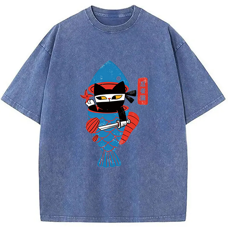 Modecanvas Neko Ninja DTG Printing Washed T-Shirt