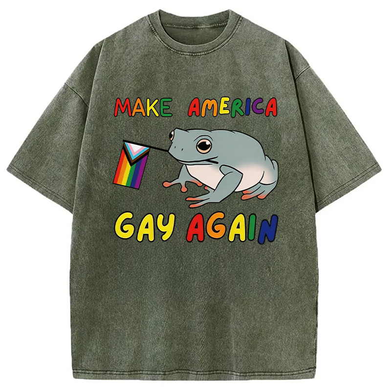 Modecanvas Make America Gay Again Pride Frog DTG Printing Washed T-Shirt