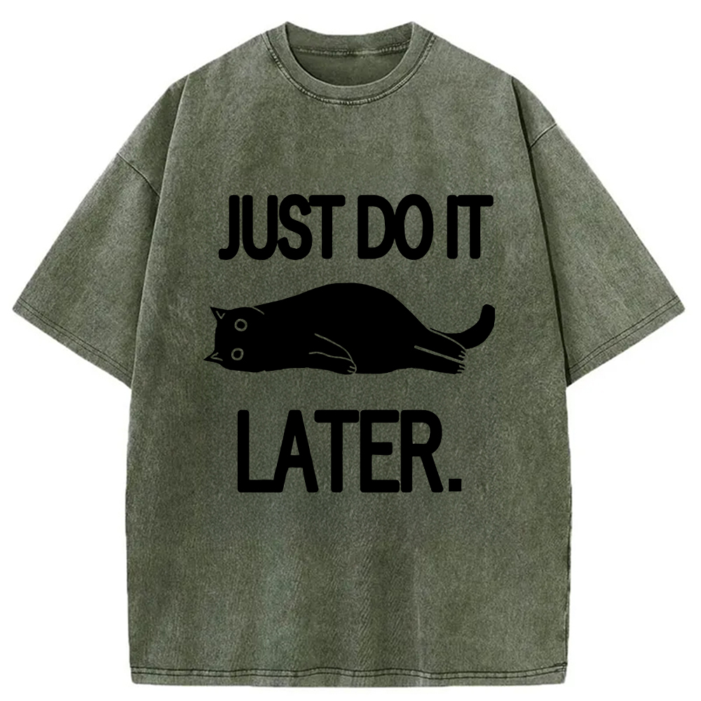 Modecanvas Just Do It Later Cat Washed T-Shirt