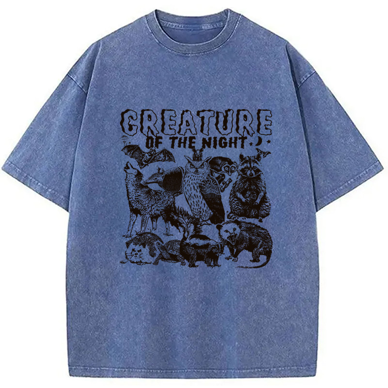 Modecanvas Creature Of The Night DTG Printing Washed T-Shirt-modecanvas