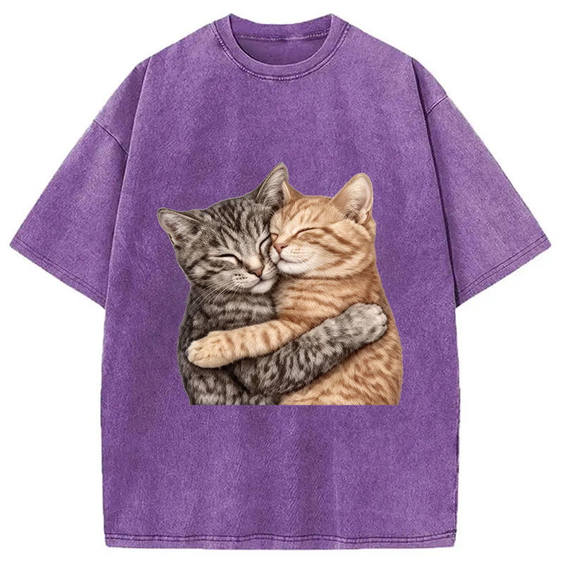 Modecanvas Cute Huggable Cat DTG Printing Washed T-Shirt