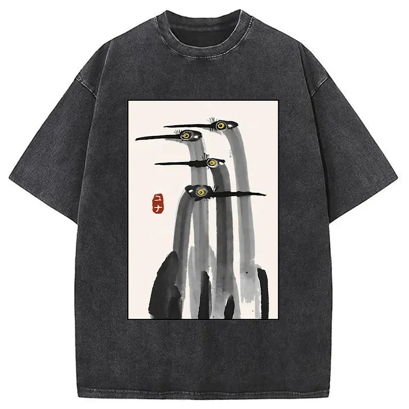 Modecanvas Japanese Crane Poster Washed T-Shirt