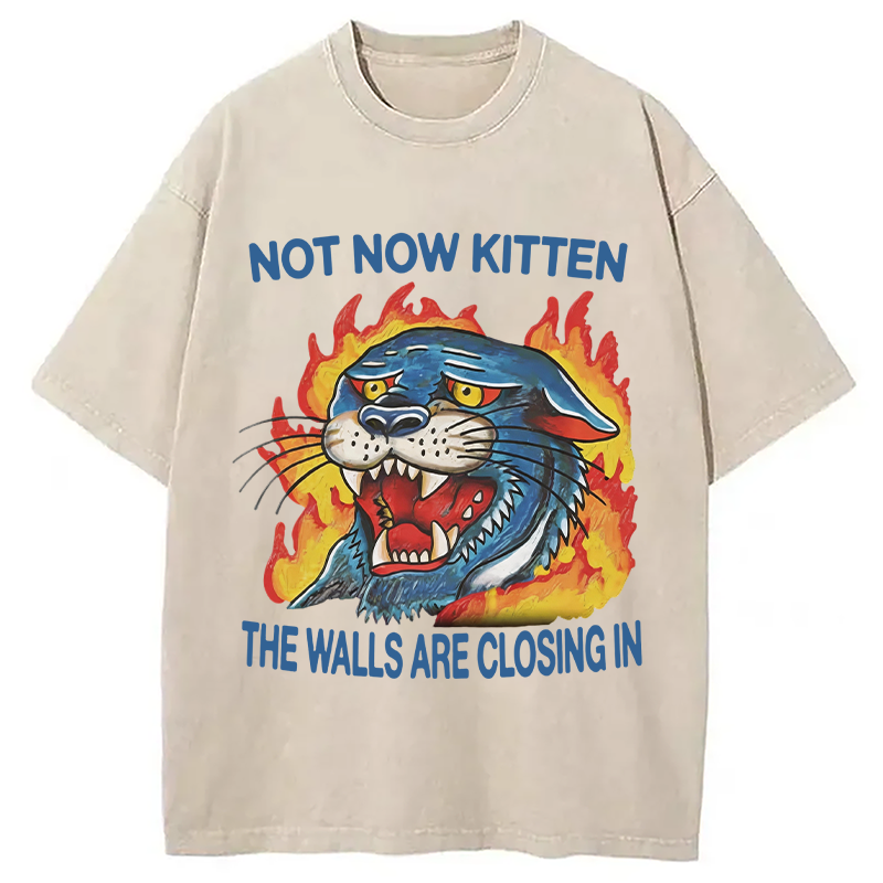 Modecanvas Not Now Kitten DTG Printing Washed T-Shirt