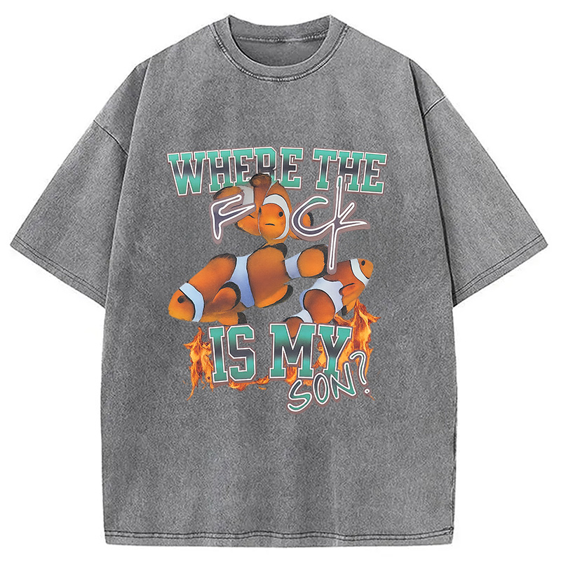 Modecanvas Where The F*ck Is My Son Washed T-Shirt